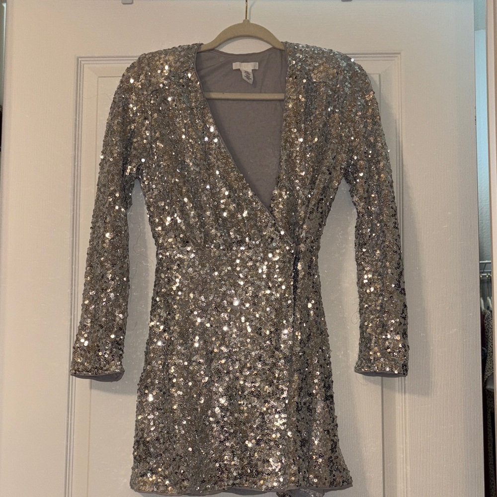 H&M Silver Sequin Wrap Dress